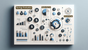 Savings evaluation framework showing membership cost and break-even analysis